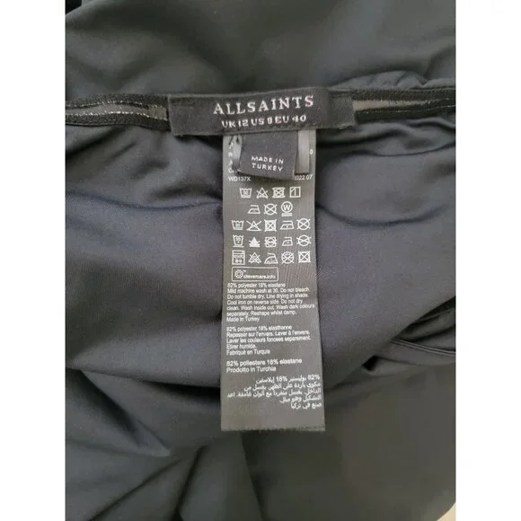 Allsaints CHARLIE Black Spaghetti Strap Midi Dress With Back Slit Sz 8 - Picture 5 of 7